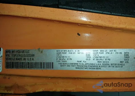 2025 Jeep Gladiator Willys z USA, uszkodzony, nr VIN 1C6PJTAG5SL523399